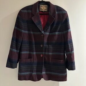 Vintage 90s EXPRESS EXP Jeans Burgundy Blue Stripe Wool Blend Blazer Jacket Sz S